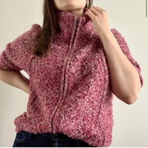 𝅺unique Mohair Knit Short Sleeve Zip Up Stretch Baggy Sweater Cardigan Coat